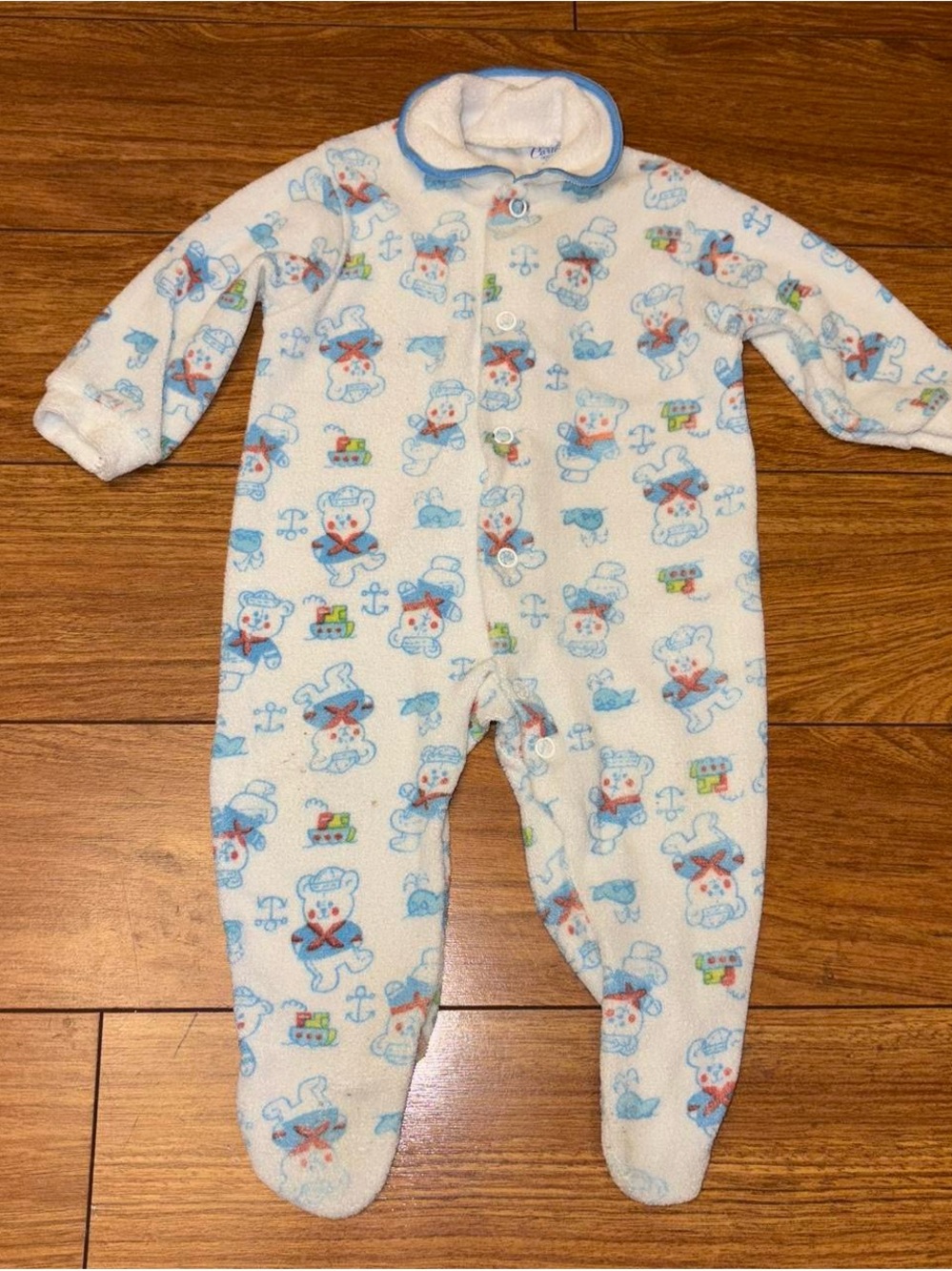 Vintage 90s Carter's blue & white baby onesie with sailor teddy bear print